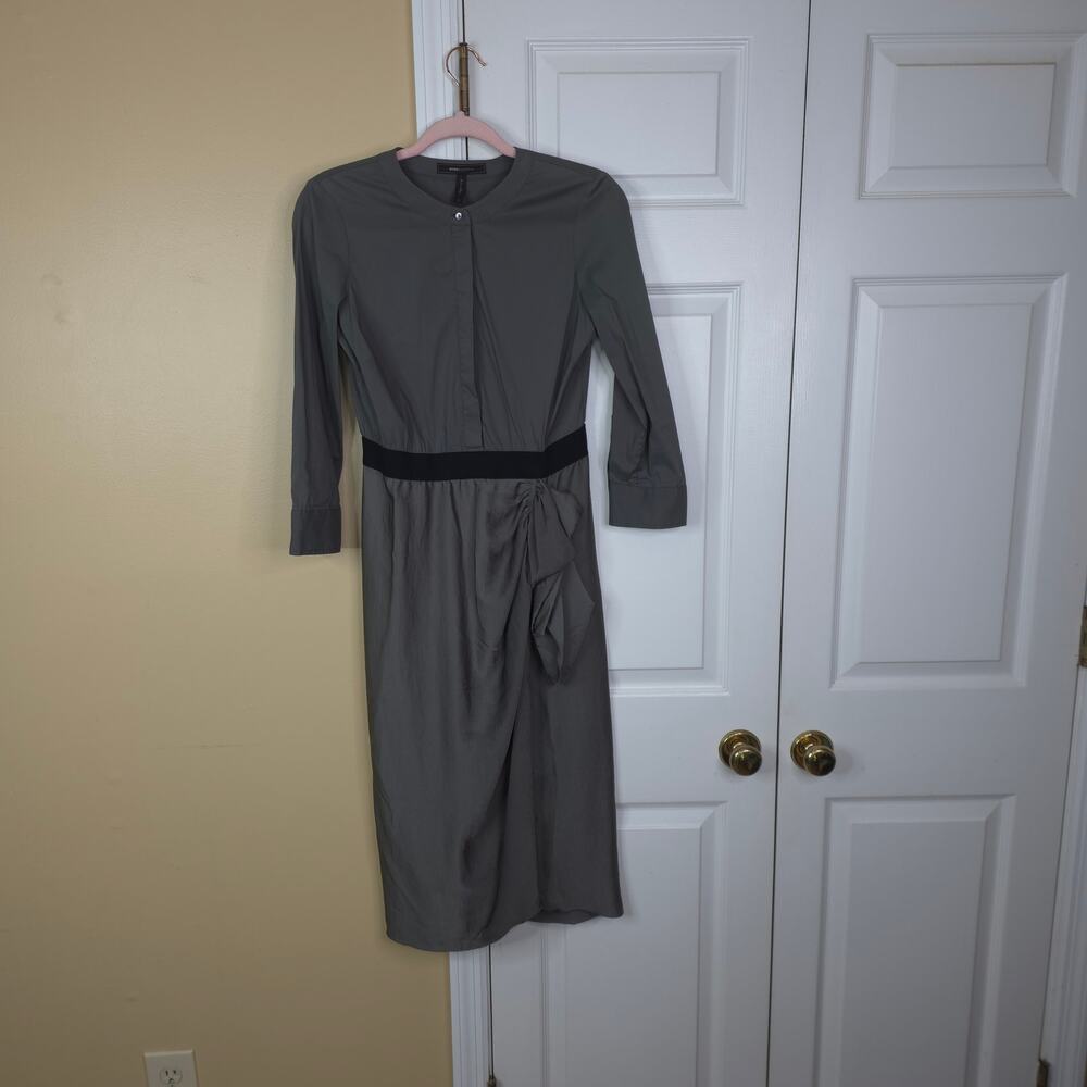 BCBGMAXAZRIA Charcoal Gray Long Sleeve Button Up Midi Dress Office Size S